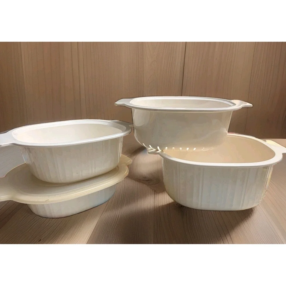 Rubbermaid Microwave Cookware 3, 2 & 1 Quart Casserole Bowls Lid Lot Of 5 Vtg